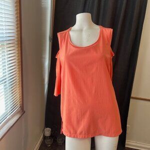 Chico's Corral Hi/Lo cold shoulder top, size 2/L